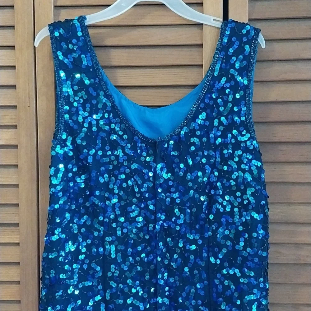 Vintage Blue/Teal Sequin Dress, size 14 - Picture 4 of 5